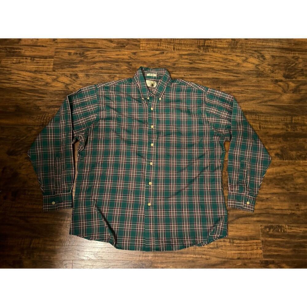 Men's Bill Blass Button Up Shirt Size XL Green Red Plaid Flannel Hiking...
